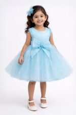 Girls Blue Princess Party Dress with Bow | Kids Birthday Tulle Dress