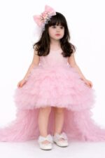 Girls Pink High-Low Birthday Dress - Image 4