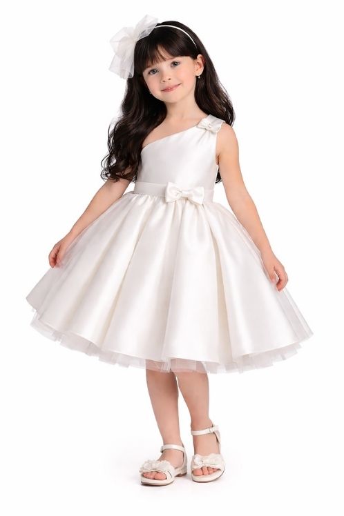 30 Girls Ivory One Shoulder Princess Gown Kids Wedding Party Dress - Image 1