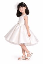 Girls Ivory One Shoulder Princess Gown Kids Wedding Party Dress - Image 3