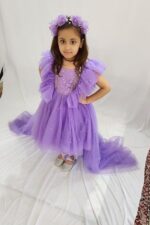 Customized Purple Removable Back Extension Birthday dress With Matching Hairband - Image 5