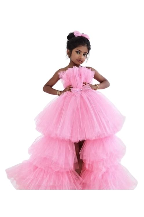 39 Girls Pink High-Low Barbie Style Birthday Dress - Image 1