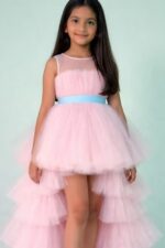 Girls Pink High Low Tulle Party Dress Kids Birthday Princess Dress Outfit