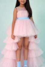 Girls Pink High Low Tulle Party Dress Kids Birthday Princess Dress Outfit - Image 2