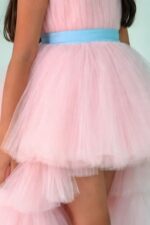 Girls Pink High Low Tulle Party Dress Kids Birthday Princess Dress Outfit - Image 4