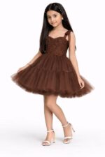 Girls Brown Party Dress Kids Birthday Tulle Princess Dress