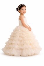 Girls Cream Ruffle Princess Gown Kids Birthday Party Dress - Image 4
