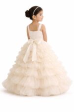 Girls Cream Ruffle Princess Gown Kids Birthday Party Dress - Image 2