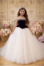 Girls Black & Ivory Princess Party Gown | Kids Wedding Dress
