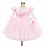 Girls Pink Floral Embellished Party Gown Dress