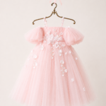 Girls Luxury 3D Floral Tulle Party Gown | Off-Shoulder Princess Dress | Birthday, Wedding & Special Occasion Dress
