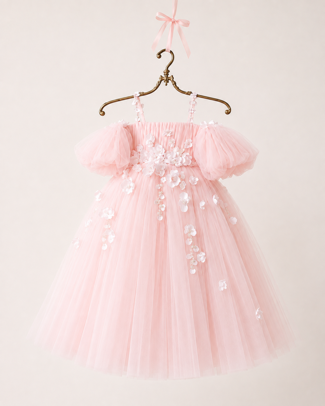121 Girls Luxury 3D Floral Tulle Party Gown | Off-Shoulder Princess Dress | Birthday, Wedding & Special Occasion Dress - Image 1