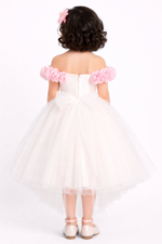 Ivory Floral Off-Shoulder High-Low Party Dress for Girls - Image 3