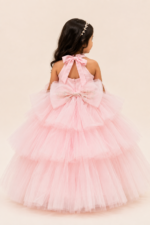 Girls Pink Princess Party Dress – Embroidered Tulle Frock with Puff Sleeves - Image 4
