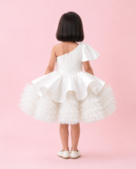 White Princess Party Dress for Girls | One Shoulder Tulle Frock | Kids Birthday - Image 2