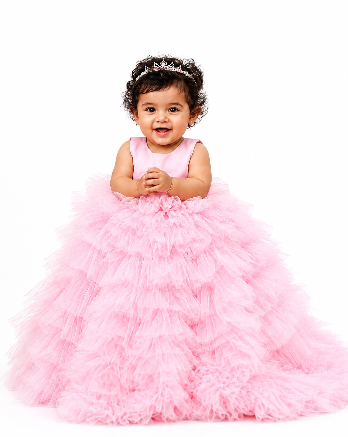 Girls Pink Princess Party Dress | Layered Tulle Tutu Birthday Dress Pink princess party dress for girls with layered tulle skirt and fluffy ruffle detailing