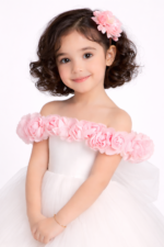 Ivory Floral Off-Shoulder High-Low Party Dress for Girls - Image 2