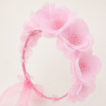 Girls Pink Floral Headband | Handmade Flower Hair Crown with Ribbon Tie - Image 2