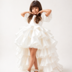 Girls White High-Low Ruffle Party Dress | Princess Birthday Gown , PAKHIRA