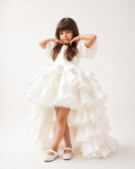 Girls White High-Low Ruffle Party Dress | Princess Birthday Gown , PAKHIRA