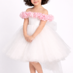Ivory Floral Off-Shoulder High-Low Party Dress for Girls