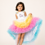 Girls Rainbow Unicorn High-Low Party Dress | Premium Layered Ruffle Tulle Birthday Dress