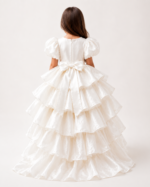 Girls White High-Low Ruffle Party Dress | Princess Birthday Gown , PAKHIRA - Image 2