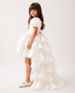 Girls White High-Low Ruffle Party Dress | Princess Birthday Gown , PAKHIRA - Image 3