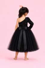 Pakhira Girls Black One Shoulder Party Midi Dress - Image 2