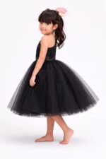 Pakhira Girls Black One Shoulder Party Midi Dress - Image 4