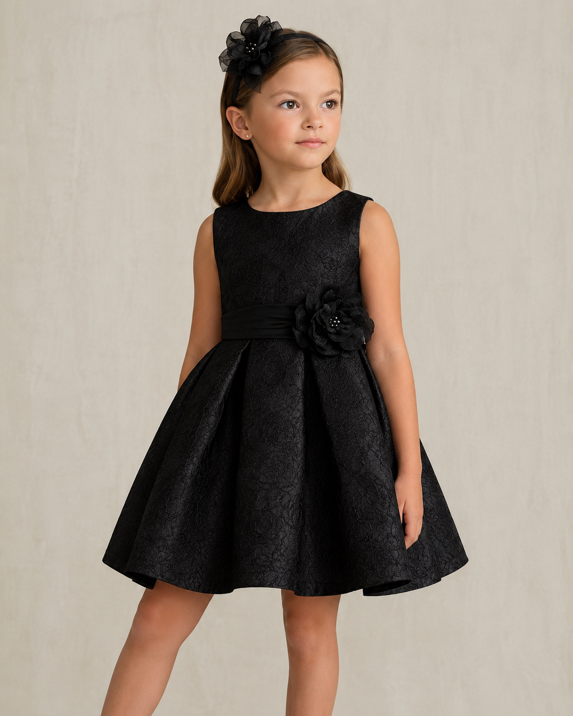 b220eeee-62d0-4aa0-b7c4-71e83b3e2d1d Girls Black Jacquard Party Dress | Pakhira - Image 1