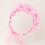 Girls Pink Floral Headband | Handmade Flower Hair Crown with Ribbon Tie - Image 4