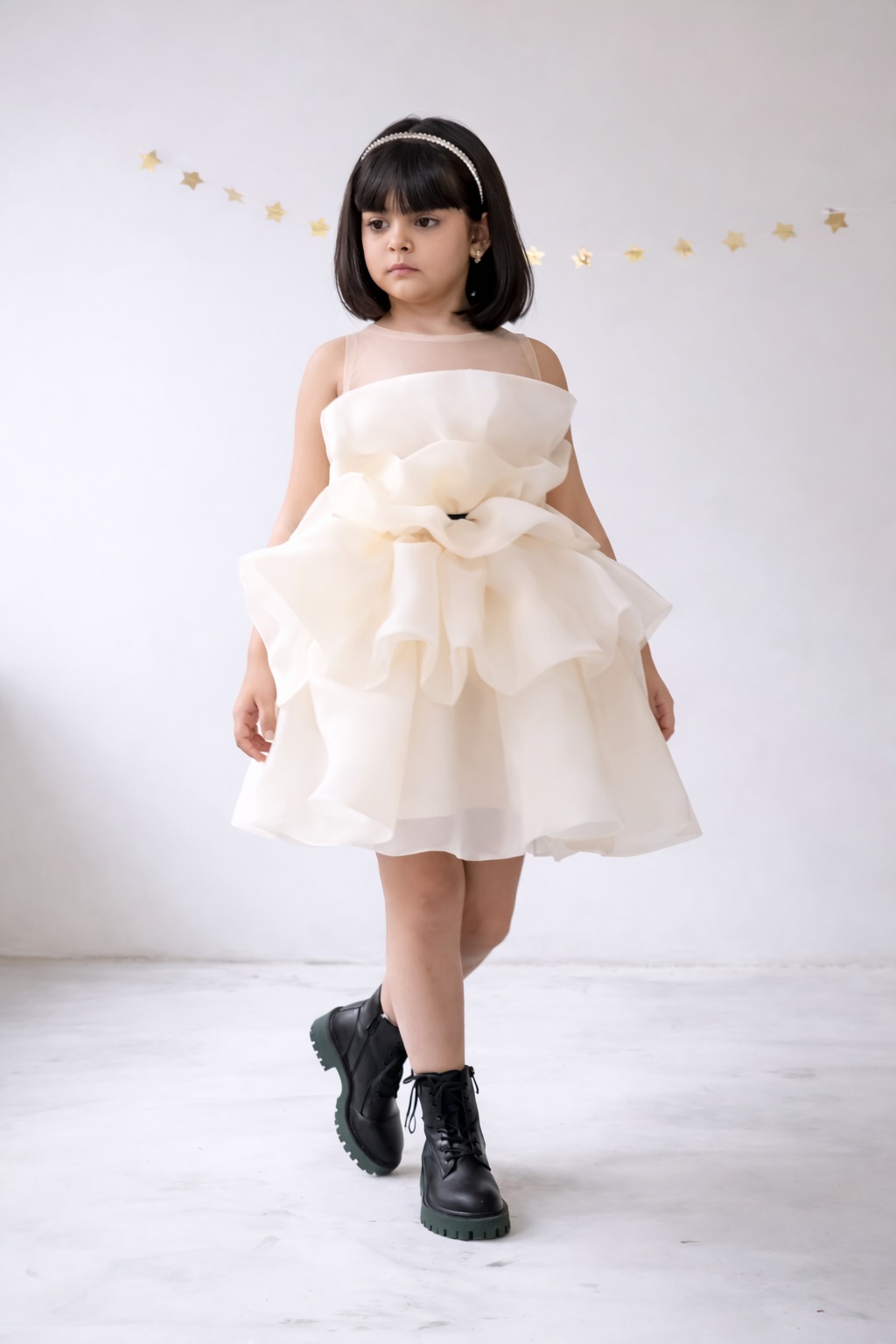girl_party_dress Girls White Organza Party Dress | Elegant Ruffle Layered Princess Dress | Birthday, Party & Special Occasion Wear - Image 1